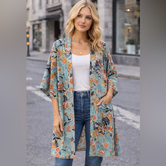 Forever 21 Other - Forever 21 Floral & Crane Kimono Robe – Mint Green – Small
